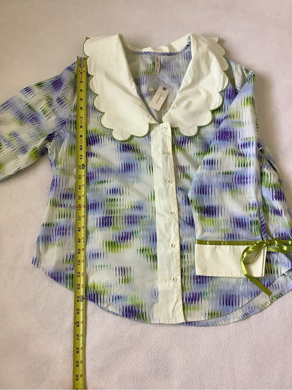 Anthropologie LyreBird Scalloped Collar Buttondown Shirt , Women’s Sz. L, NEW - Picture 13 of 14